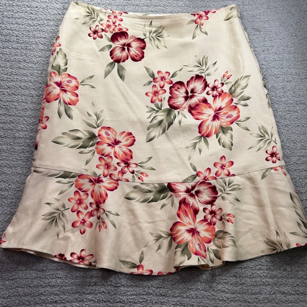 Vintage Brooks Brothers 346 Silk Cotton floral Fluted Ruffle Skirt Sz 10 Y2K